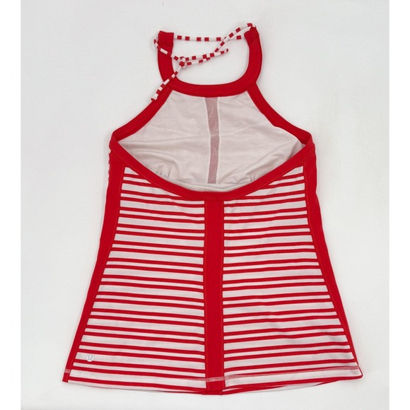 Lululemon Tank Top Womens 8 Red White Striped Hip To Be Zen Halter Yoga - Picture 2 of 9